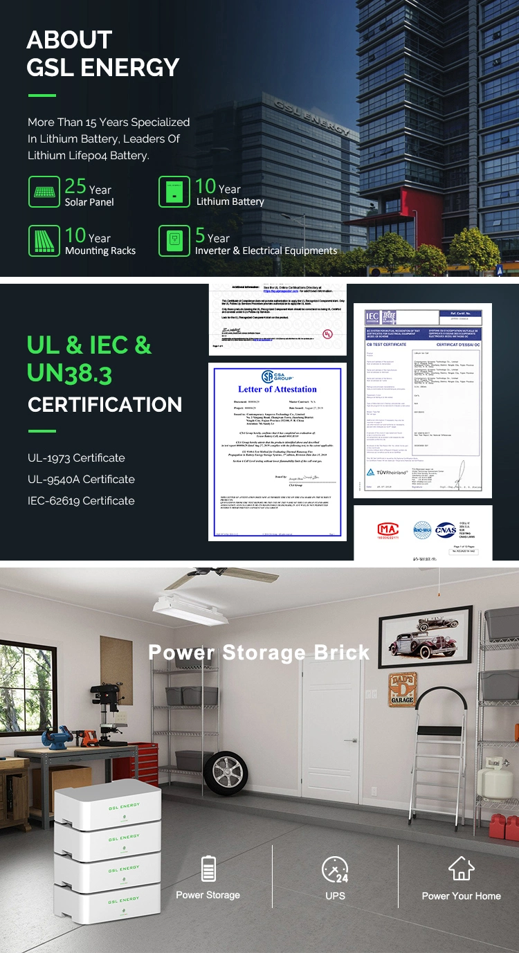 Gsl LiFePO4 Battery 8.4kwh 16.8kwh 25.2kwh 33.6kwh Solar System Home Lithium Power Storage Brick Battery