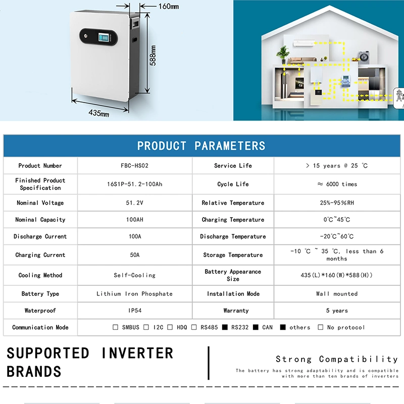 Power Wall 48V 200ah Hybrid off Grid BMS LiFePO4 Lithium Ion Home Solar Battery